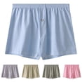 thumbnail image 1 of WIZUTIZ Mens Striped Underwear Boxers Comfort Cotton Button Fly Pajamas Sleep Shorts, 1 of 3