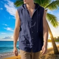 thumbnail image 1 of WIZUTIZ Mens Summer Cotton Linen Hooded Sleeveless Vest, Solid Color Loose Casual Button Sports Beach T Shirt, 1 of 4
