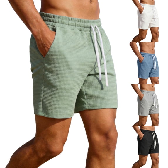 WIZUTIZ Mens Sweat Shorts Casual Drawstring Elastic Waist Waffle Workout Gym Short 7 inch Inseam Running Short with Pocket