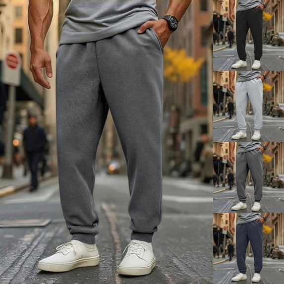 WIZUTIZ Mens Sweatpants Joggers Cotton Drawstring Elastic Waist Sweat Pants Tapered Track Pants Lounge Gym Run Workout Pants