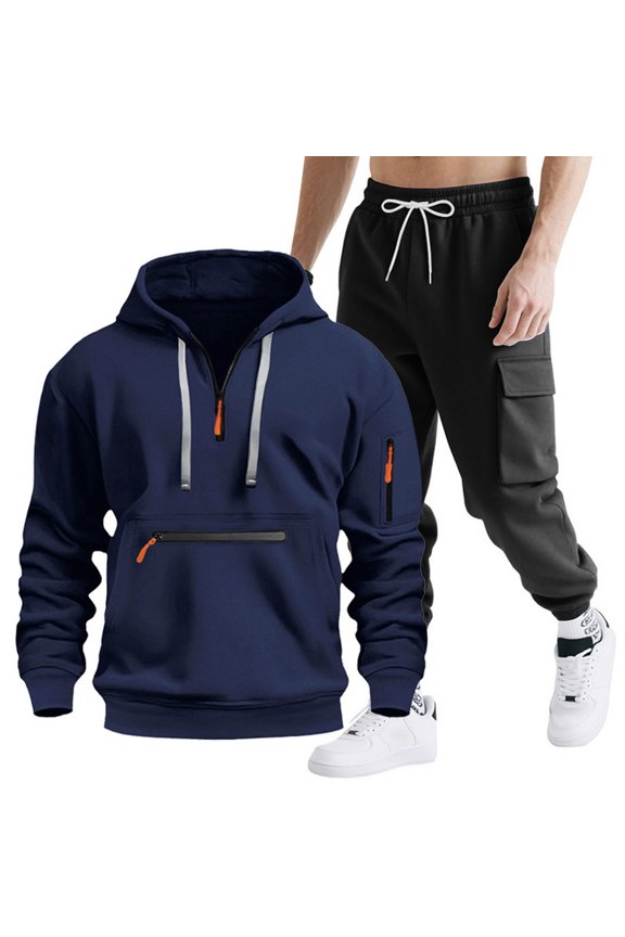 Mens Sweatsuits 2 Piece Set Cotton Tracksuit Hoodies and Sweapants Set with Pockets Winter Fleece Jogging Plus Size Suits