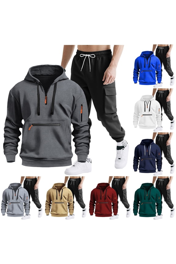 Mens Sweatsuits 2 Piece Set Cotton Tracksuit Hoodies and Sweapants Set with Pockets Winter Fleece Jogging Plus Size Suits