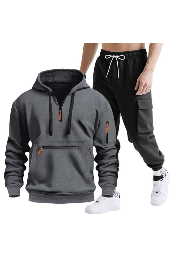 Mens Sweatsuits 2 Piece Set Cotton Tracksuit Hoodies and Sweapants Set with Pockets Winter Fleece Jogging Plus Size Suits