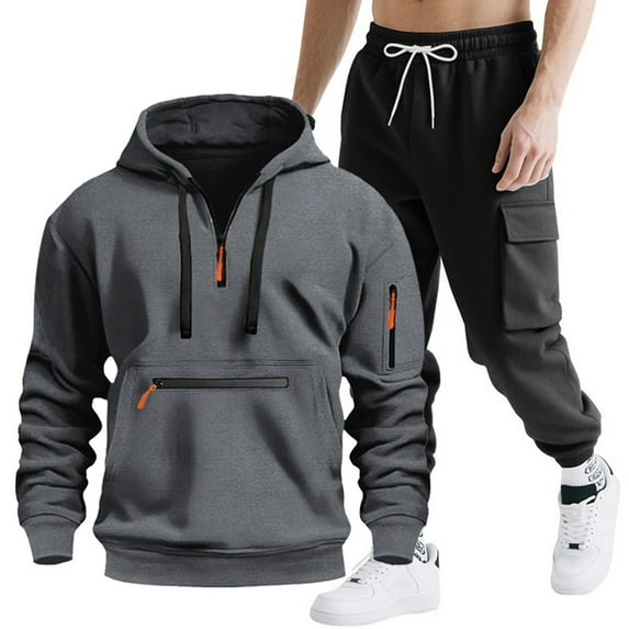 WIZUTIZ Mens Sweatsuits 2 Piece Set Cotton Tracksuit Hoodies and Sweapants Set with Pockets Winter Fleece Jogging Plus Size Suits