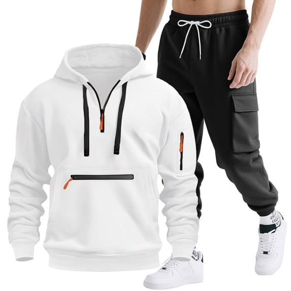WIZUTIZ Mens Sweatsuits 2 Piece Set Cotton Tracksuit Hoodies and Sweapants Set with Pockets Winter Fleece Jogging Plus Size Suits
