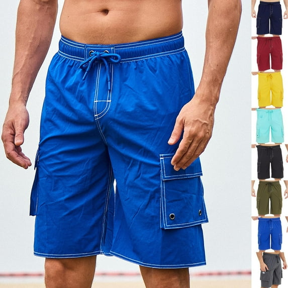 WIZUTIZ Mens Swim Shorts with Compression Liner 9 inch Swim Trunks Bathing Suit Quick-Dry Swim Short with Cargo Pockets