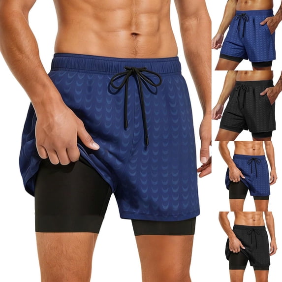 WIZUTIZ Mens Swim Trunks 5 inch Beach Shorts with Compression Liner Quick Dry Bathing Suits No-Chafing Board Short
