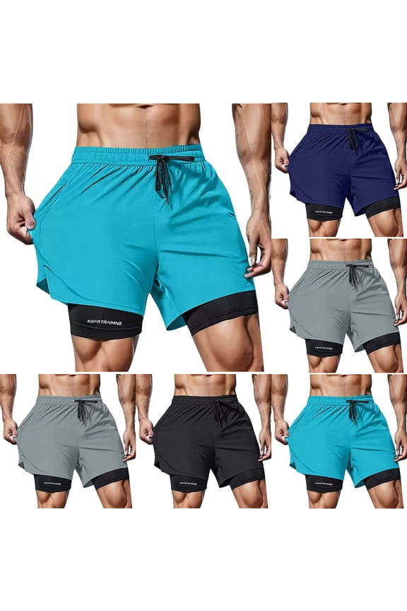 Mens Swim Trunks with Compression Liner 7" Quick Dry Board 2 in 1 Shorts Swimsuit Bathing Suit for Men with Zipper Pockets