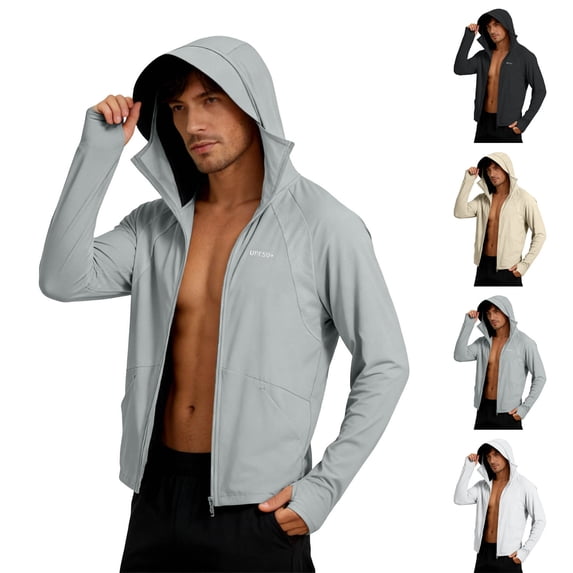 WIZUTIZ Mens UPF 50+ Sun Protection Hoodie Shirt Long Sleeve Rash Guard Fishing SPF Outdoor UV Shirt Lightweight Pocket