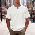 thumbnail image 1 of WIZUTIZ Mens Waffle Henley Shirts 3 Button Solid Short Sleeve Collarless Shirts Basic T-Shirts for Summer, 1 of 5