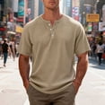 thumbnail image 1 of WIZUTIZ Mens Waffle Henley Shirts 3 Button Solid Short Sleeve Collarless Shirts Basic T-Shirts for Summer, 1 of 5