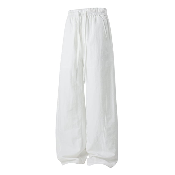WIZUTIZ Mens Wide Leg Pants Summer Lightweight Relaxed Fit Drawstring Palazzo Pants Straight Boho Beach Pants with Pockets