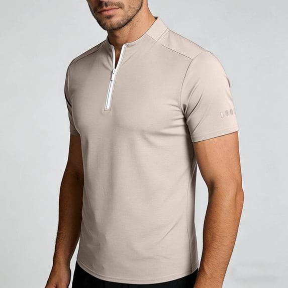 WIZUTIZ Moisture Wicking Shirts for Men Short Sleeve Quarter Zip Muscle Shirt Quick Dry T-Shirt Lightweight with Zipper Pocket