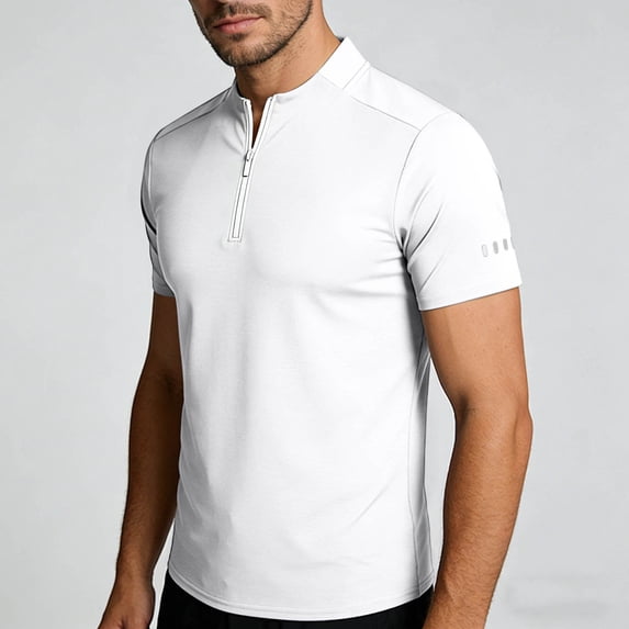 WIZUTIZ Moisture Wicking Shirts for Men Short Sleeve Quarter Zip Muscle Shirt Quick Dry T-Shirt Lightweight with Zipper Pocket