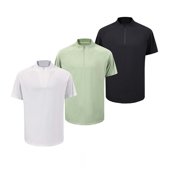WIZUTIZ Moisture Wicking Shirts for Men Short Sleeve Quarter Zip Muscle Shirt Quick Dry T-Shirt Lightweight with Zipper
