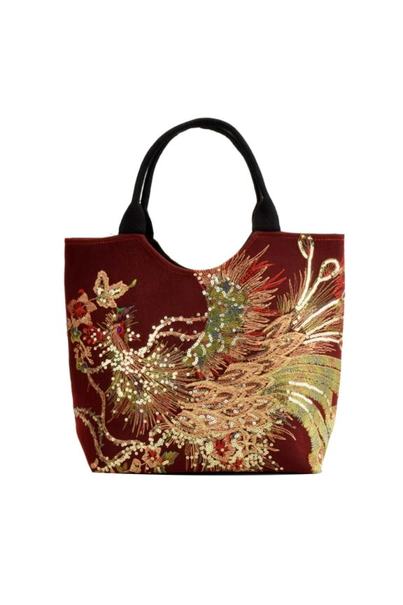 New Wind Embroidered Bag Canvas Peacock Embroidery Middle-aged Shoulder Portable Package for Women Womens Handbags Shoulder Bags Medium Solid Bags Water Resistant Lightweight Bag 1 PC Red