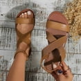 thumbnail image 1 of WIZUTIZ Open Toe Sandals for Women Womens Sandals Trendy Comfort Stretch Beach Sandals Pull-On Round Toe Shoes Low Heel (1"-2") Wide Solid Sandals for Ladies Holiday Get It Today Brown, 1 of 6