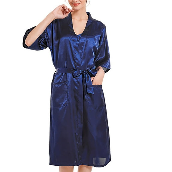 WIZUTIZ Pajamas for Women Set Women Pajama Sets Women's solid color glossy robe bathrobe female spring and long sateen cardigan pajamas Set Holiday Deals