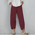 thumbnail image 1 of WIZUTIZ Palazzo Pants for Women Casual Oversized Stylish Loose Wide Leg Slacks Pants Spandex Elastic High Rise Summer Pants Solid Asymmetrical Cropped Beach Pants Gym Graduation Red, 1 of 4