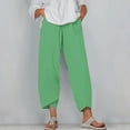 thumbnail image 1 of WIZUTIZ Palazzo Pants for Women Dressy Lightweight Stylish Relaxed Fit Wide Leg Pants Elastic Stretch High Waist Summer Pants Solid Asymmetrical Cropped Slacks Pants Activewear Clubs Green, 1 of 4