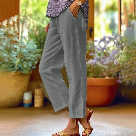 WIZUTIZ Palazzo Pants for Women Dressy Retro Stylish Loose Wide Leg Dress Pants Elastic Spandex High Rise 7/8 Length Trousers Solid with Pockets Sweatpants for Teen Girls Athletic Travel Gray