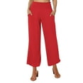 thumbnail image 1 of WIZUTIZ Palazzo Pants for Women Dressy Thin Leisure Relaxed Fit Wide Leg Palazzo Pants Spandex Elastic High Rise 7/8 Length Slacks Pants Solid with Pockets Pants for Lady Dance Outdoor Red, 1 of 5
