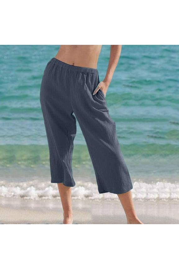 Palazzo Pants for Women Plus Size Capris Comfy Relaxed Relaxed Fit Wide Leg Pants Elastic Stretch Mid Rise Slacks Pants Solid Straight Leg with Pockets Sweatpants Hiking Club Gray