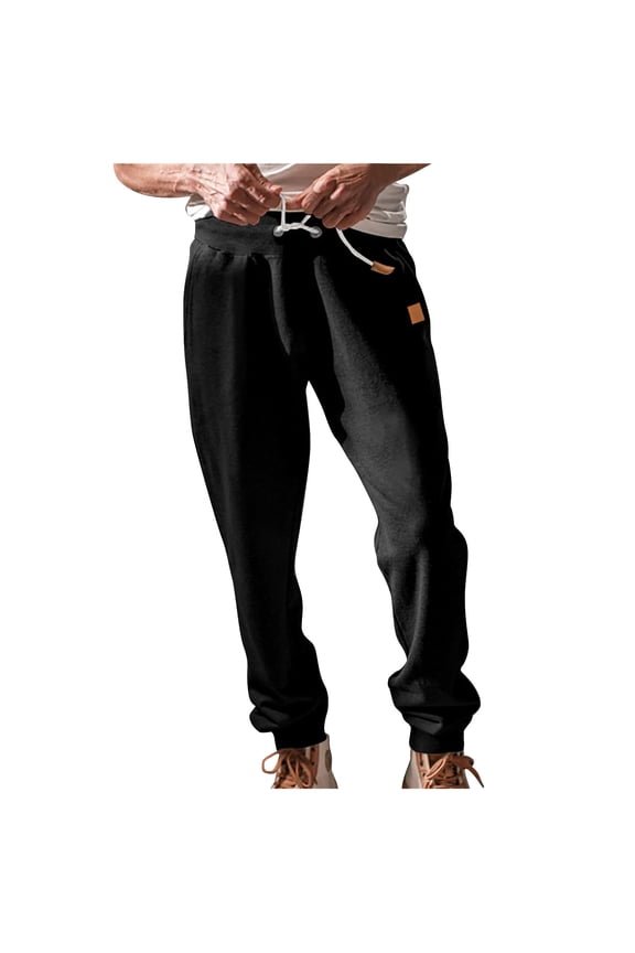 Pants for Men, Men's Drawstring Elastic Waist and Solid Color Pocket Hoodie Binding Leg Pants Tracksuit Pants Festival Gift