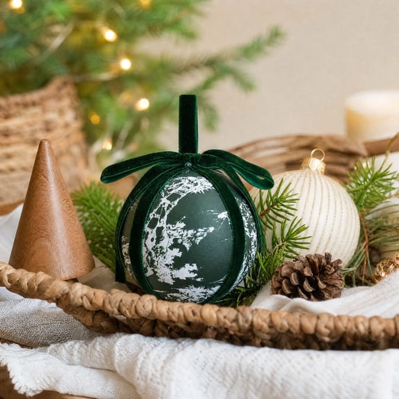 WIZUTIZ Patterned Fabric Christmas Ball Ornament 8cm, Cloth Covered Foam Bauble with Hanging Loop, Festive Tree Tabletop Home Decoration