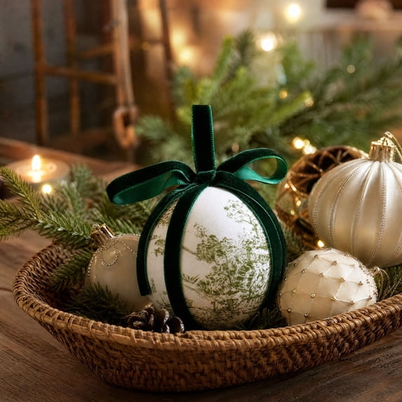 WIZUTIZ Patterned Fabric Christmas Ball Ornament 8cm, Cloth Covered Foam Bauble with Hanging Loop, Festive Tree Tabletop Home Decoration
