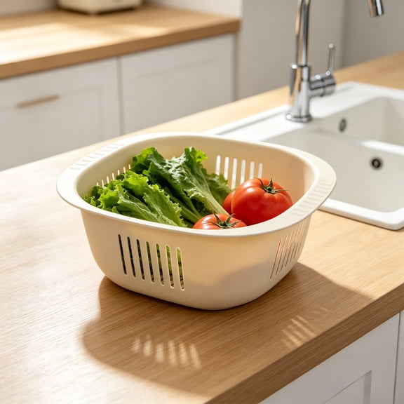 WIZUTIZ Plastic Colander Basket Strainer Square Mesh Drainage Bowl for Washing Rice Vegetables Fruit Kitchen Storage Serving Tray Yellow
