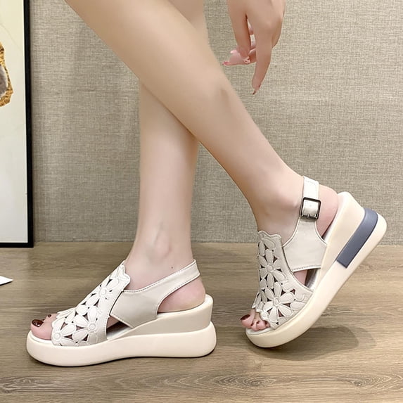 WIZUTIZ Platform Sandals Women Comfortable Sandals for Women Comfort Prom Stretchy Shiny Jeweled Sandals Buckle Summer Shoes Low Heel (1"-2") Wide Solid Sandals for Ladies School Beige