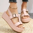 thumbnail image 1 of WIZUTIZ Platform Sandals Women Open Toe Sandals for Women Dress Sandals for Women Comfortable Dating Stretchy Beach Sandals Pull-On Shoes Mid Heel (2"-3") Wide Solid Sandals Holiday Pink, 1 of 4