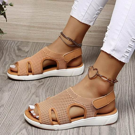 WIZUTIZ Platform Sandals Women Womens Sandals Comfortable Running Stretchy Beach Sandals Pull-On Round Toe Summer Shoes Flat Heel (O"-1) Medium Solid Sandals for Lady Weekend Summer Savings