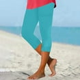 thumbnail image 1 of WIZUTIZ Plus Size Capris for Women Plain Trendy Skinny Ruffled Trim Yoga Leggings Stretch Elastic High Waist 3/4 Length Leggings Solid Cropped Pants for Lady Hiking Clubs Blue, 1 of 5