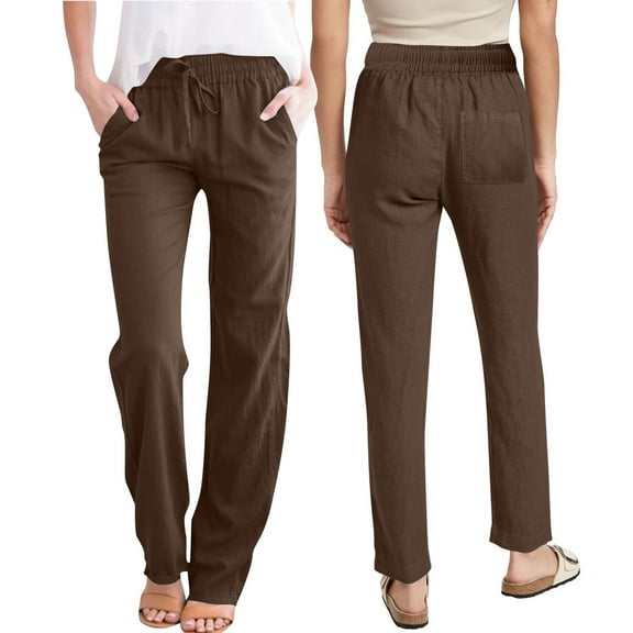 WIZUTIZ Plus Size Pants for Women Plus Size Casual Loose Wide Leg Sweatpants Elastic Stretch High Rise Slacks Pants Solid Drawstring with Pockets Pants for Teen Girls Tiktok Trend Items Party Brown