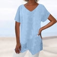 thumbnail image 1 of WIZUTIZ Plus Size Tops for Women up to 65% Off Basic Summer-Beach Fashion Tshirt Solid Plain Short Sleeve T-shirt Loose Fit V-Neck Fluffy Blouse Work Out Trendy Tops Cotton Linen Ladies Tshirts Blue, 1 of 5