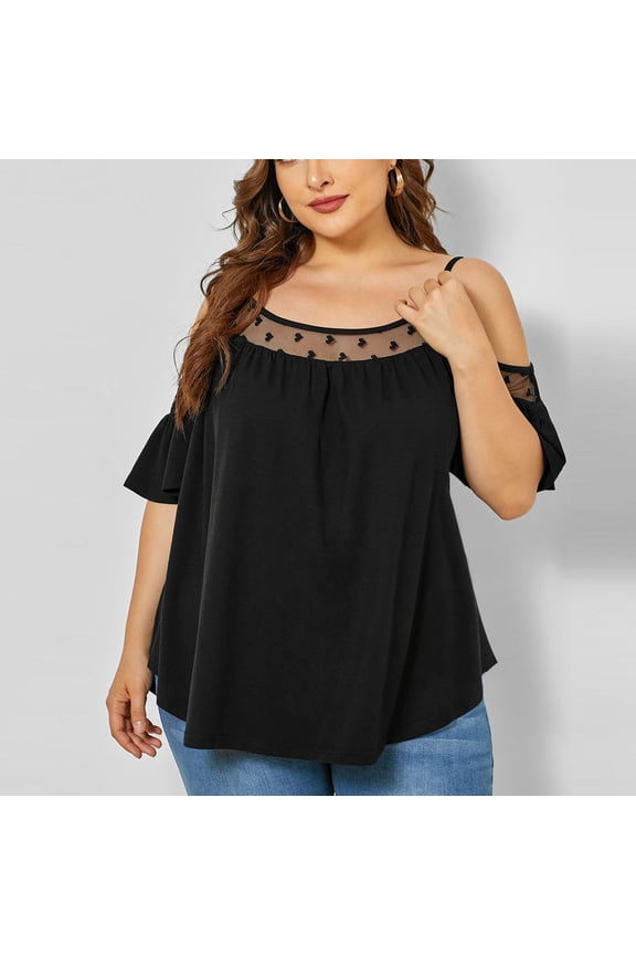 Plus Size Tops for Women Sales Cotton Soft T-shirt Solid Breathable Plus Size Short Sleeve Tshirts Flowy Ladies Blouse Ultra Soft Loose Fit Tee Fashion Vintage V-Neck Tops Black XL