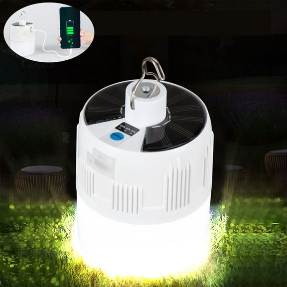 WIZUTIZ Portable Camping Light with Magnet Solar Rechargeable LED Lantern Power Bank for Phone Three Lighting Modes USB Charging Hook IPX45 Waterproof for Outdoor Hiking Fishing Garage Emergency