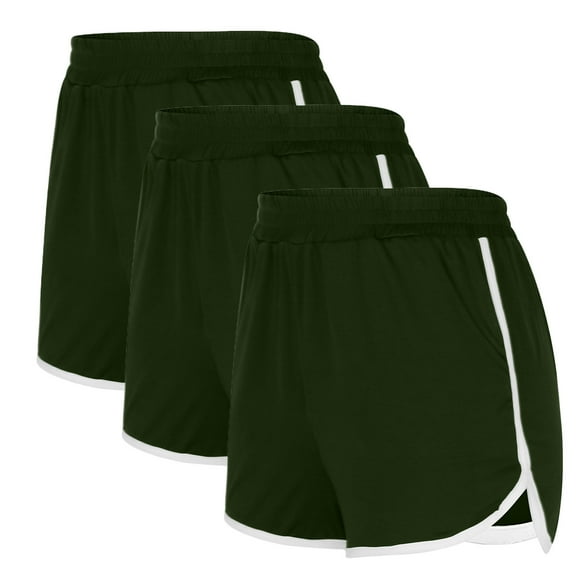 WIZUTIZ Running Shorts for Women Vintage Leisure Fitted Gym Dolphin Shorts Pack of 3 Spandex Elastic Mid Rise Split with Pockets Swimwear Solid Swim Shorts for Teen Girls Beach Green