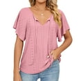 thumbnail image 1 of WIZUTIZ Short Sleeve Shirts for Women Reduced Price Flowy Cotton Linen Cozy Style T-shirt Solid Casual Ladies Tshirt Basic Short Sleeve Retro Tee Fluffy Loose Fit Tshirts Comfy V-Neck Blouse Pink, 1 of 6