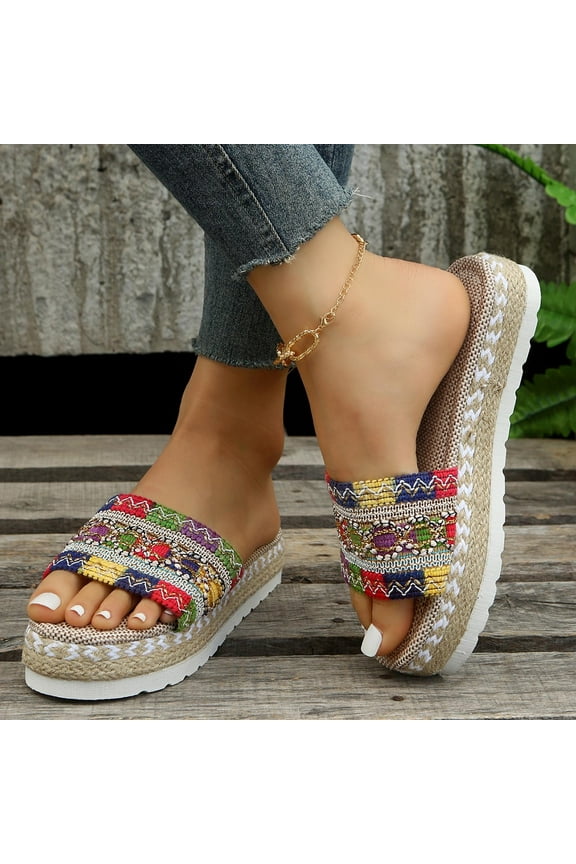 Shower Sandals Women Comfortable Vintage Slide Sandals Women Summer BOHO Jeweled Shiny Slides Platform Heels Slides Knitted BOHO Beach Slides Indoor Slide Sandals Birthday Gifts