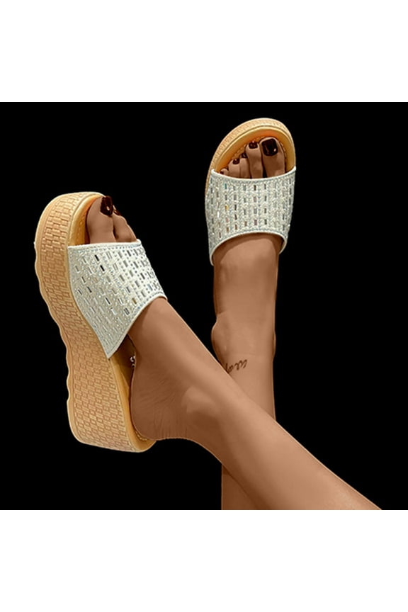 Shower Sandals Women Walking Soft Athletic Slide Sandals Women Summer Rhinestone Sparkly Slide Sandals Wedge Sandals Platform Heels Sandals BOHO Knitted Outdoor Slides Mother's Day Gifts