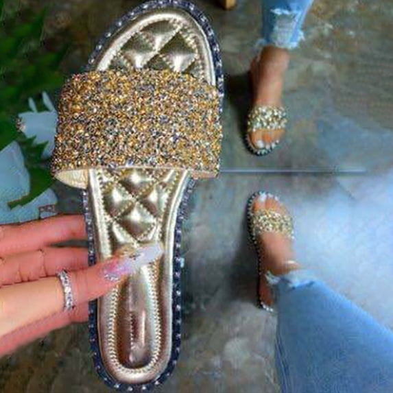 WIZUTIZ Shower Sandals Women Walking Soft Athletic Womens Slip on Sandals Summer BOHO Jeweled Shiny Slip on Sandals Shower Shoes Beach Slip on Sandals Outdoor with Arch Support Slippers Gifts