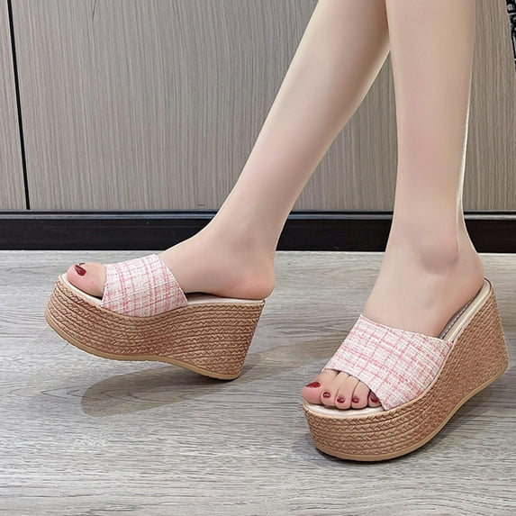 WIZUTIZ Shower Shoes Women Lightweight Casual Retro House Shoes for Women Summer High Heel Slide Sandals Platform Heels Sandals Beach Slides Indoor with Arch Support Shower Shoes Mother's Day Gifts