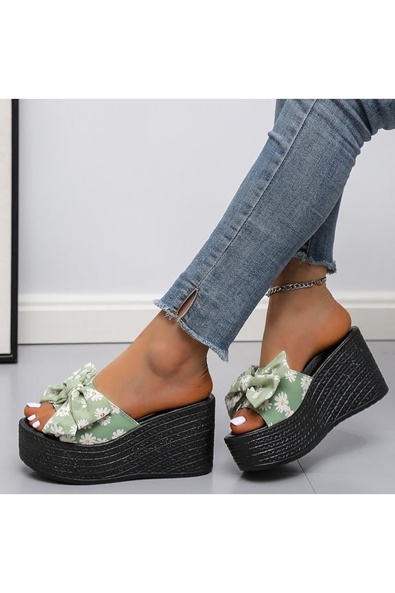 Shower Shoes Women Walking Casual Trendy Women's Slide Sandals Summer Bow Tie Shower Shoes Platform Heels Slide Sandals Beach Slides Outdoor Breathable Cushion Slide Sandals for Ladies