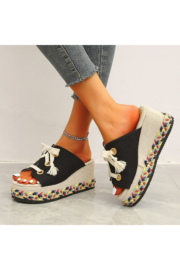 Shower Slippers for Women Lightweight Comfortable House Shoes for Women Summer High Heel Slides Wedge Sandals Slides BOHO Knitted Color Block Sandals Outdoor Sandals Birthday Gifts