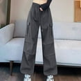 thumbnail image 1 of WIZUTIZ Slacks for Women Dressy Casual Breathable Leisure Loose Wide Leg Slacks Pants Stretch Elastic High Rise Sweatpants Solid Drawstring Cargo Pants with Pockets Beach Pants Sports Date Gray, 1 of 6