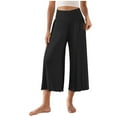 thumbnail image 1 of WIZUTIZ Slacks for Women Dressy Casual Capri Pants Lightweight Casual Loose Wide Leg Sweatpants Spandex Elastic Mid Rise Trousers Solid Flowy Smocked Sweatpants for Ladies Fitness Street Black, 1 of 6
