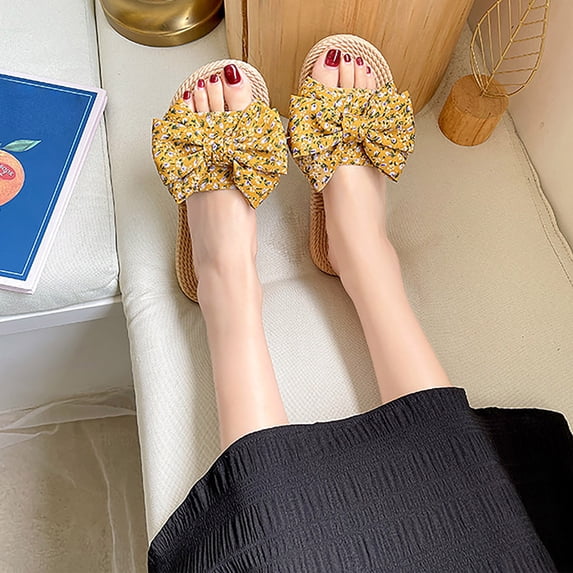 WIZUTIZ Slide Sandals for Women Womens Beach Sandals Flat Sandals Comfortable Sandals for Women Vintage Comfortable Elastic Beach Sandals Shoes Solid Sandals for Older Women Club Prime Yellow